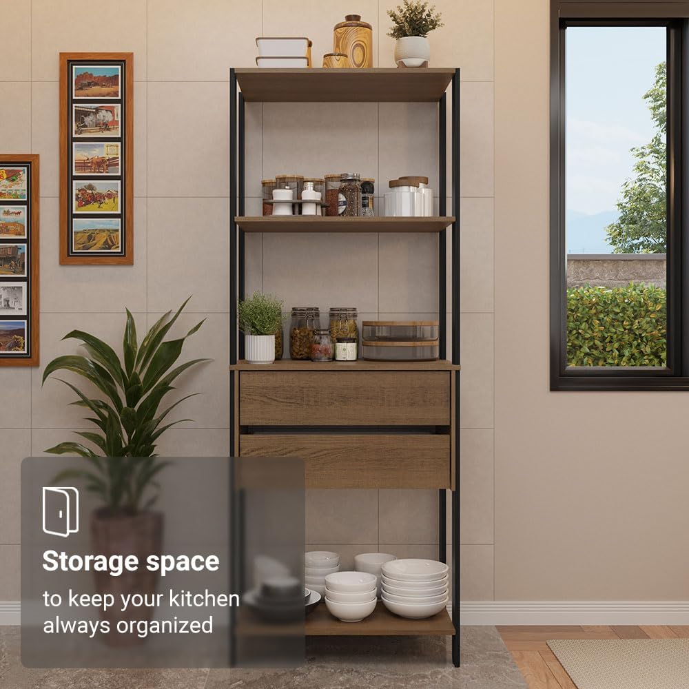 Madesa Kitchen Pantry Storage Rack 27" L with 2 Drawers and Open Shelves...
