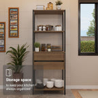 Madesa Kitchen Pantry Storage Rack 27" L with 2 Drawers and Open Shelves Multiuse Cabinet for Kitchen Organization - Black/Brown
