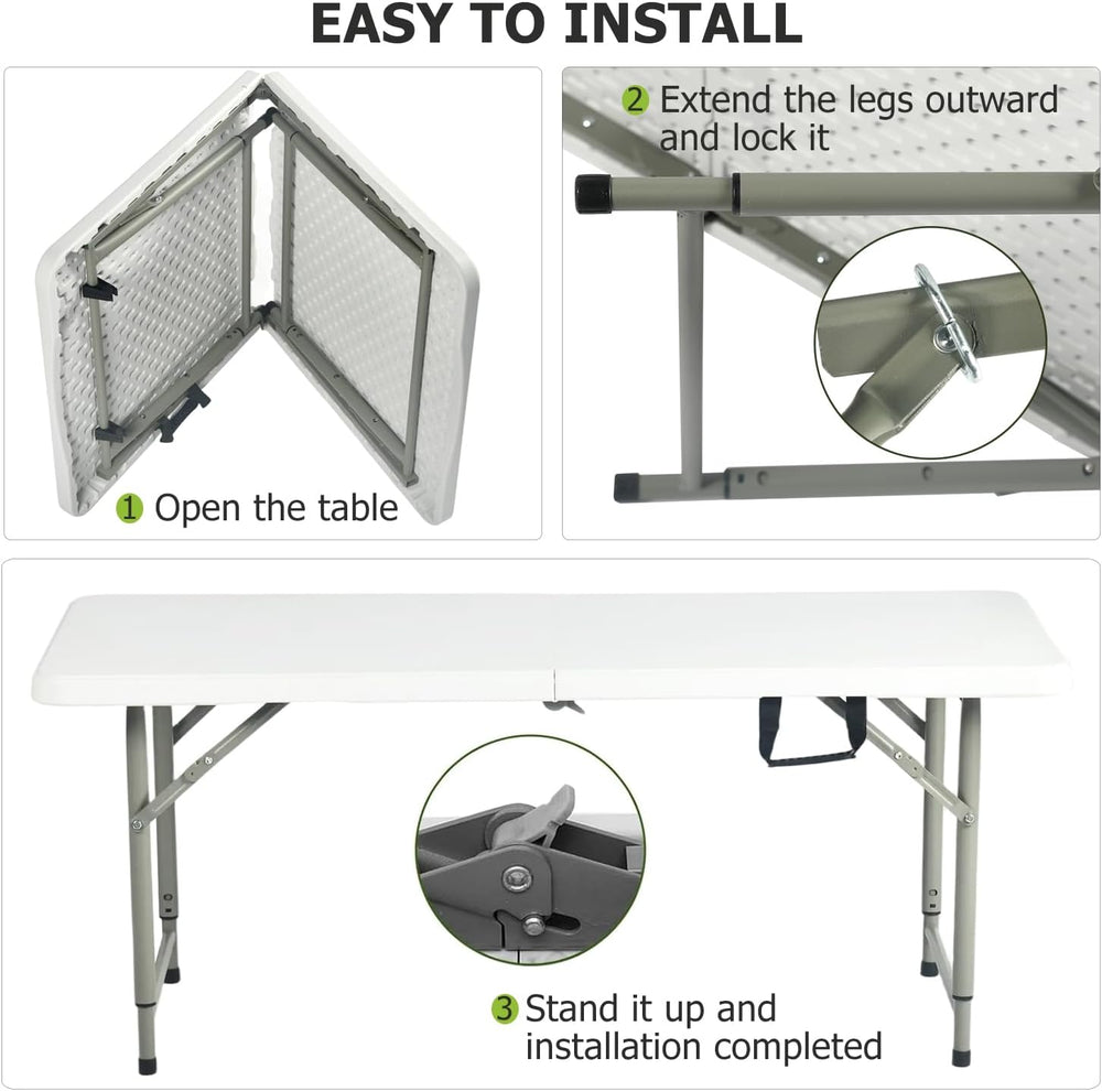 FurnitureR Adjustable Folding Table 4FT, Plastic Utility Table with 3 Height ...