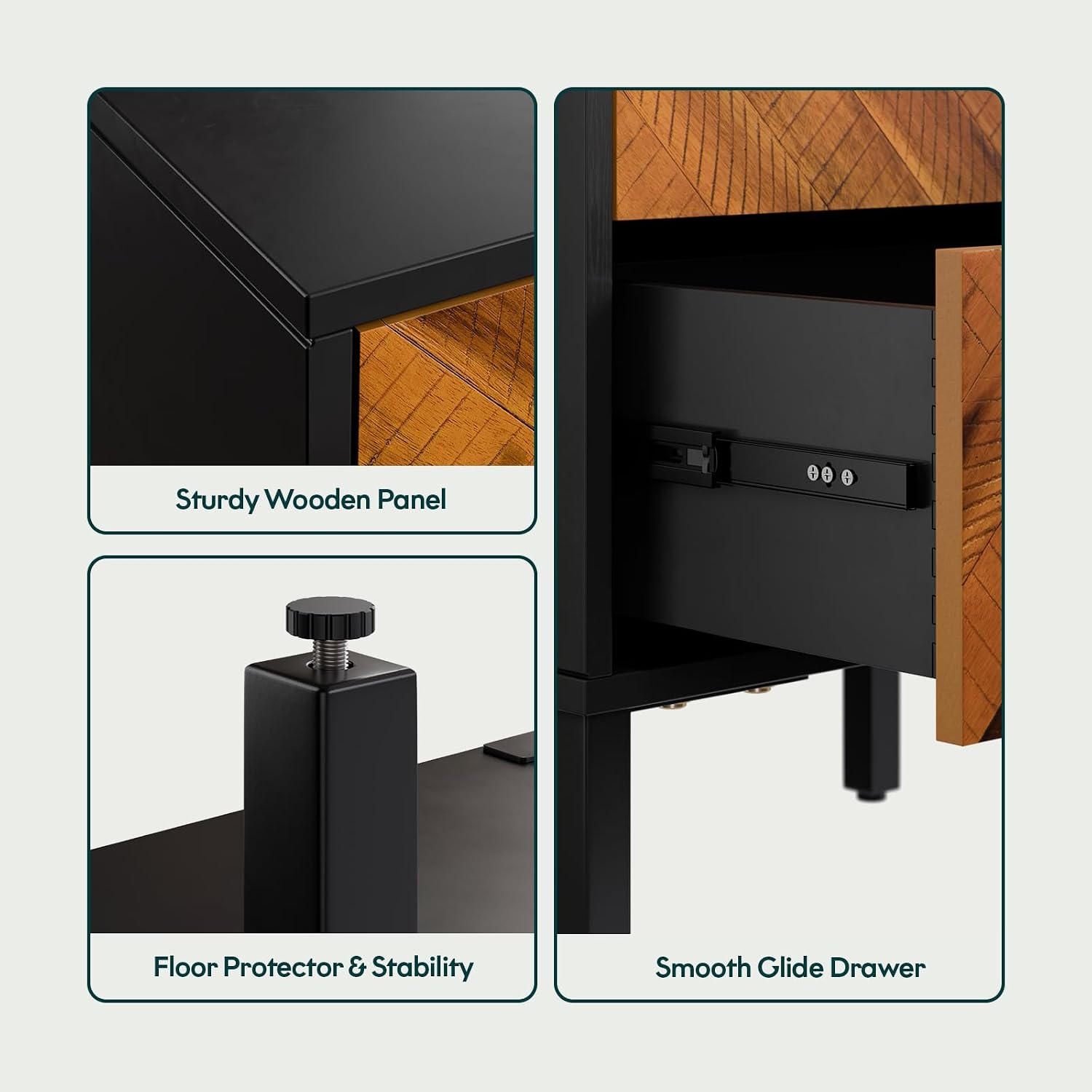Bme Vivian Nightstand with 2 Drawers, Solid Acacia Wood Bedside Table, Rustic Golden Brown Mid Legacy Modern Night Stand with Storage for Bedroom, Solid Wood End Table with Metal Legs
