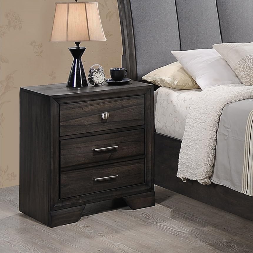 1pc Contemporary Dark Grain Finish Metal Knobs Two-Drawers Nightstand Gray,fo...