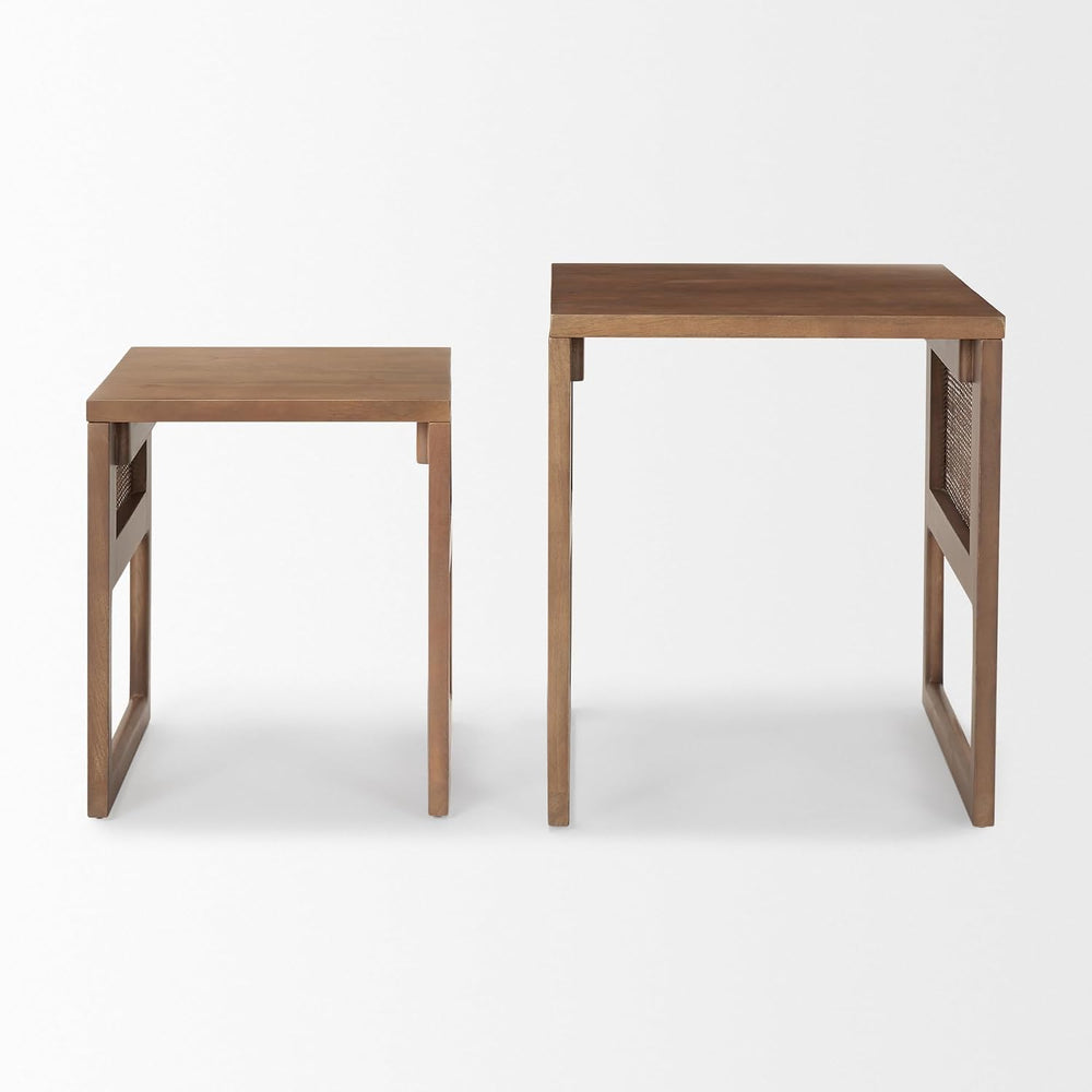 Mercana Grier Set of 2 Medium Brown Solid Wood w/Cane Nesting Accent Tables