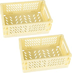 Tixill 2-Pack Mini Foldable Plastic Baskets for Organizing and Storage, Collapsible Storage Crate for Home Kitchen Bedroom Bathroom Office (5.9x3.8x2.2, Yellow)