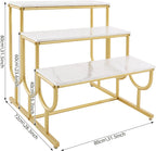 Metal Shoe Handbag Display Stand, 3 Tier Heavy Duty Display Riser Shelf, Modern Retail Display Table, Carbon Steel and Solid Wood, Gold