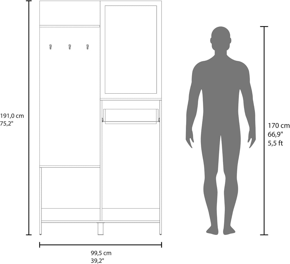 Farmhouse Tall Mirrored Cabinet with Hangers, Console Table for Entryway Livi...