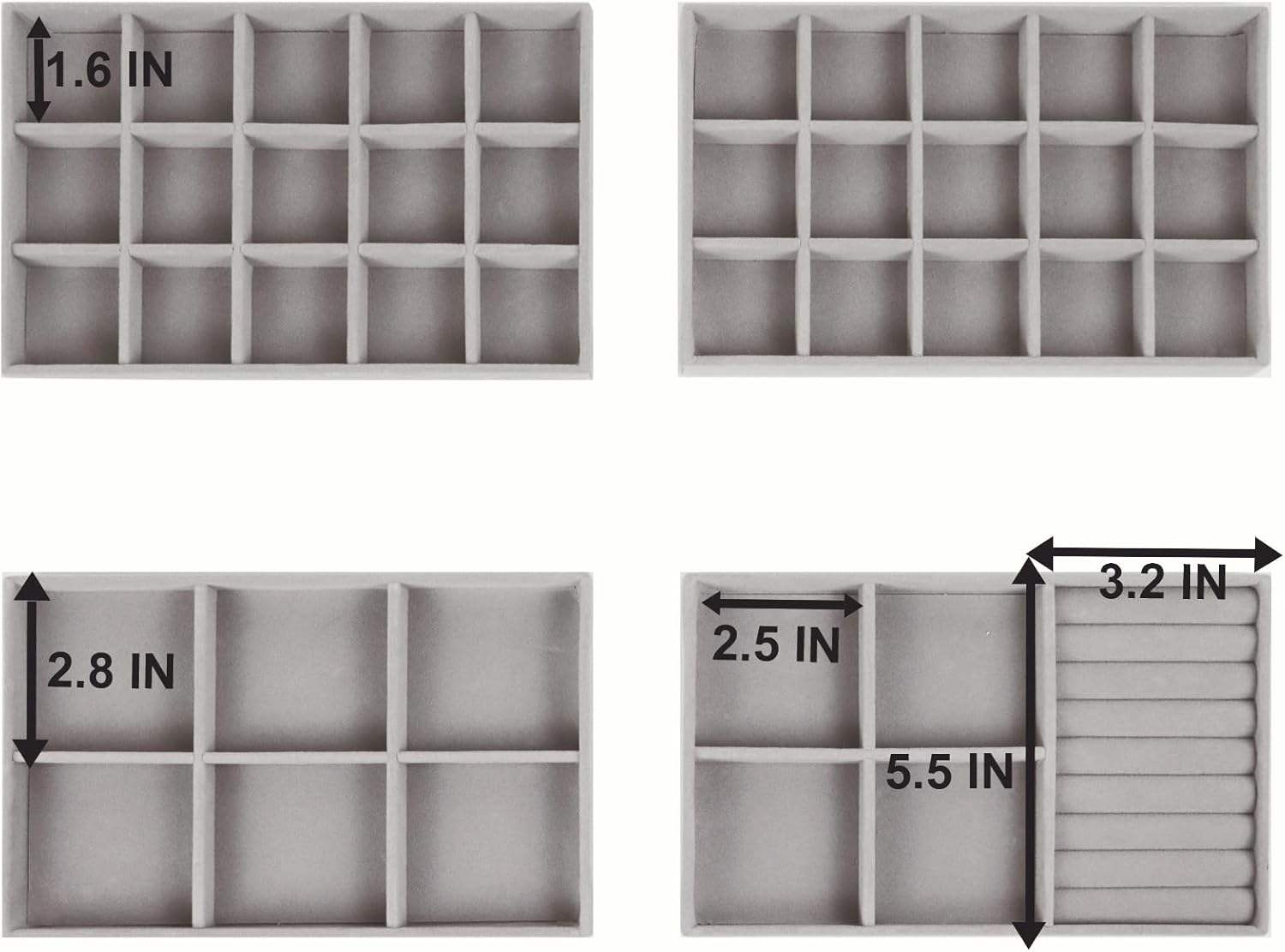 Set of 4 Stackable Jewelry Trays Organizer, Velvet Earring Organizer, Jewelry Organizer Showcase Display Drawer Organizer Storage, Earring Holder Necklace Bracelet Ring Accessary Organizers (Gray)