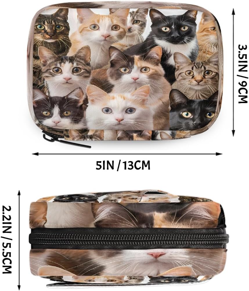 Funny Cats Print Pill Organizer Travel Medicine Case with Zipper Daily Vitamin Storage Bag Portable 8 Slot Weekly Pill Box Supplement Holder for Home Office Gym Travel