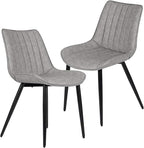 Faux Leather Dining Chairs Set of 2 Mid Century Modern Leisure Upholstered Chair with Metal Legs for Kitchen Living Room Gray