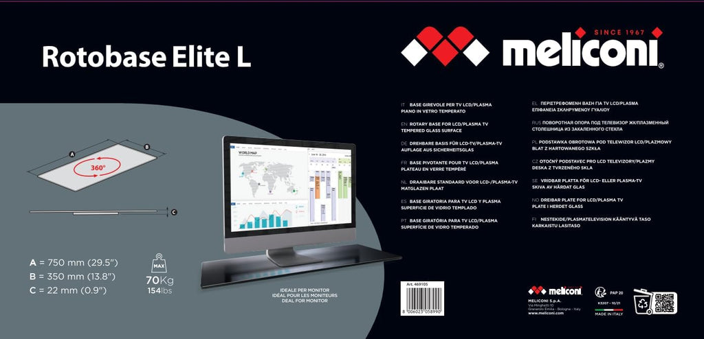 Meliconi 469105 75 x 35 cm Rotobase Elite L Stand for TV - Black