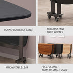 Multifunction Table Drop Leaf Dining Table - 47" Wooden Foldable Kitchen Table with 6 Wheels (Black)