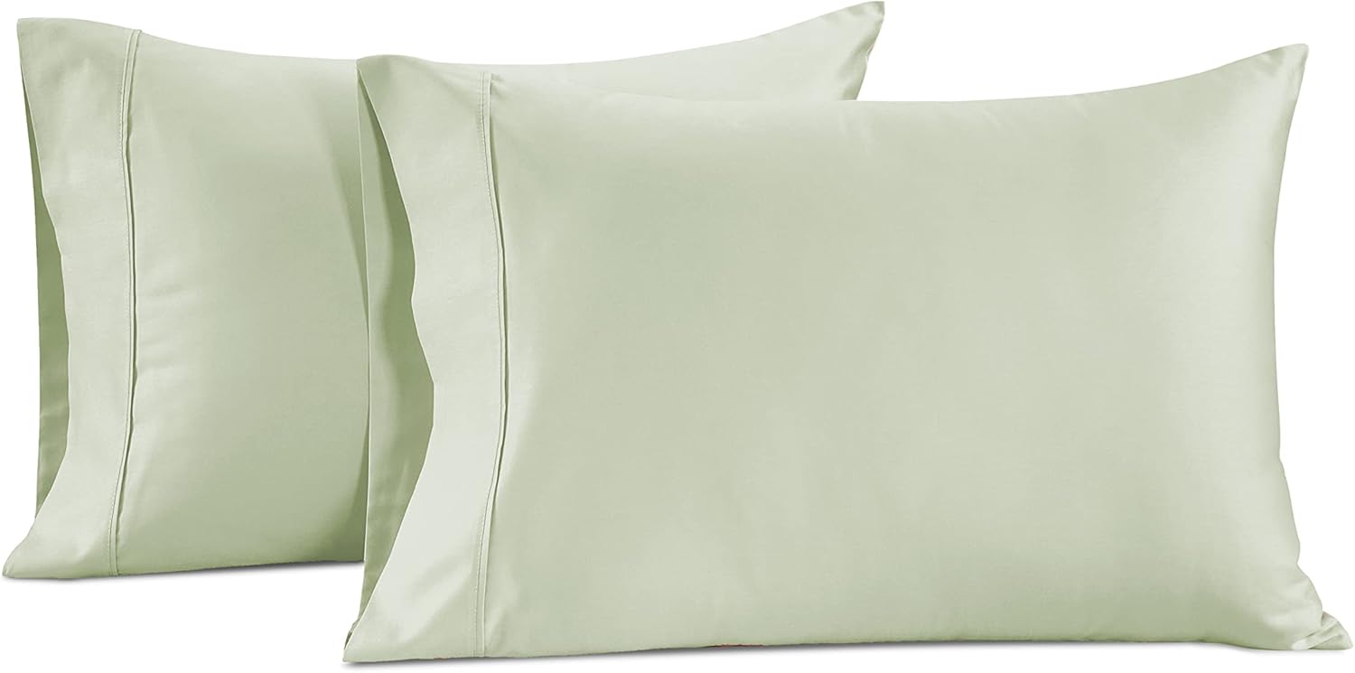 LANE LINEN Pillows Standard Size Set of 2 Soft 100% Egyptian Cotton Sateen 1000 Thread Count Cool & Smooth Pillowcases Queen - Mineral