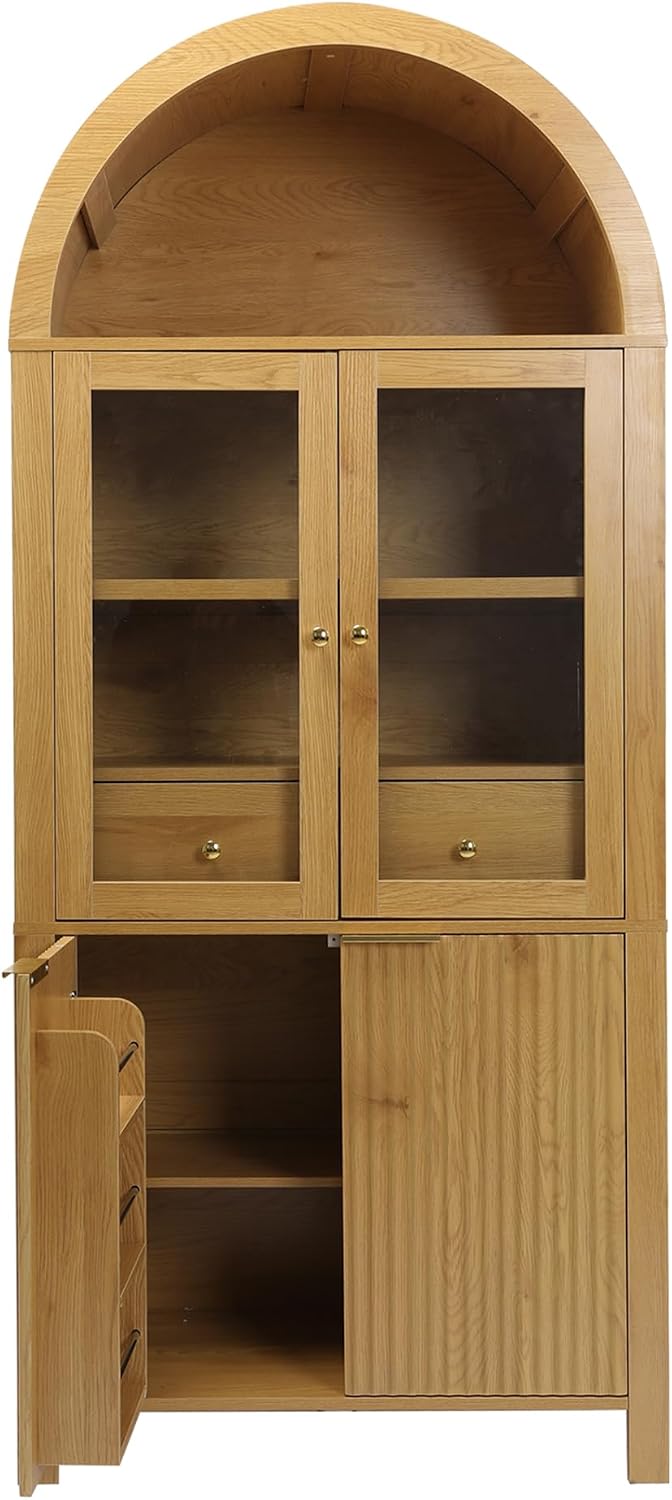 SOFTSEA 71" Tall Kitchen Pantry Cabinet with Adjustable Shelves, Fluted ...