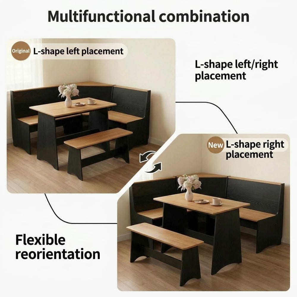 Farmhouse Breakfast Nook Table Set, Dining Nook Set with Corner Bench,with St...