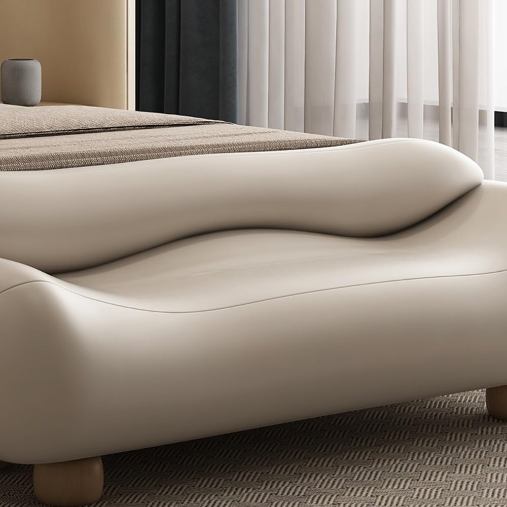 Modern High-end Wavy Bedroom Bed End Stool with Backrest Spring Bedside Couch...