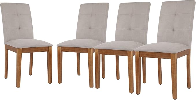 DAGONHIL Dining Chairs Set of 4, Modern Upholstered Fabric Dining Room Chairs, Armless Kitchen Chairs with Wood Legs and Padded Seat for Living Room, Bedroom, Kitchen (Grey)