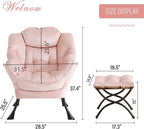 Welnow Lazy Chair with Ottoman, Modern Lounge Accent Chair with Armrests and a Side Pocket, Leisure Sofa Armchair, Reading Armchair with Footrest for Small Space, Pink
