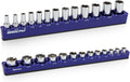 2-Piece 3/8"-Drive SAE Magnetic Socket Organizer Set (Holds 26 Sockets) - Detachable Tool Tray with 5mm Magnetic Base, Screw-Fixed Design & Heavy-Duty Modular Storage for Garage/Home Workshop