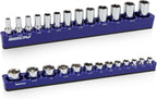 2-Piece 3/8"-Drive SAE Magnetic Socket Organizer Set (Holds 26 Sockets) - Detachable Tool Tray with 5mm Magnetic Base, Screw-Fixed Design & Heavy-Duty Modular Storage for Garage/Home Workshop