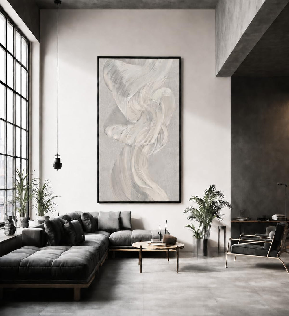 Large Framed Abstract Wall Art 24x48 Inch Grey Textured Canvas Wall Decor
