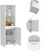17.7" D*15.7" W*59.3" H Corner Freestanding Kitchen Pantry with 2 Shelves, Lower Single Door with Gray Door Handle, Rectangular Storage Cabinet, Modern, for Living Room, Dining Room, White