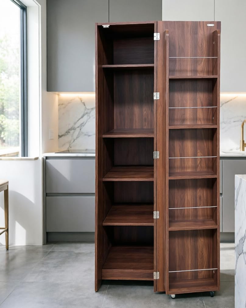 Brown Freestanding Kitchen Pantry Cabinet with Doors & Shelves - 5-Tier S...