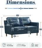 Kingfun 56" Faux Leather Sofa, Loveseat Couch, Mid Century Modern Love Seat Couches with Solid Wood Frame for Living Room & Bedroom, Blue