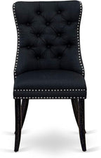 NKDA9-SBB-24-9-pc Dining Room Set Consists of a Rectangular Table and 8 Black Polyester Fabric Dining Chairs with Button Tufted Chair Back - Sand Blasting Black Finish.