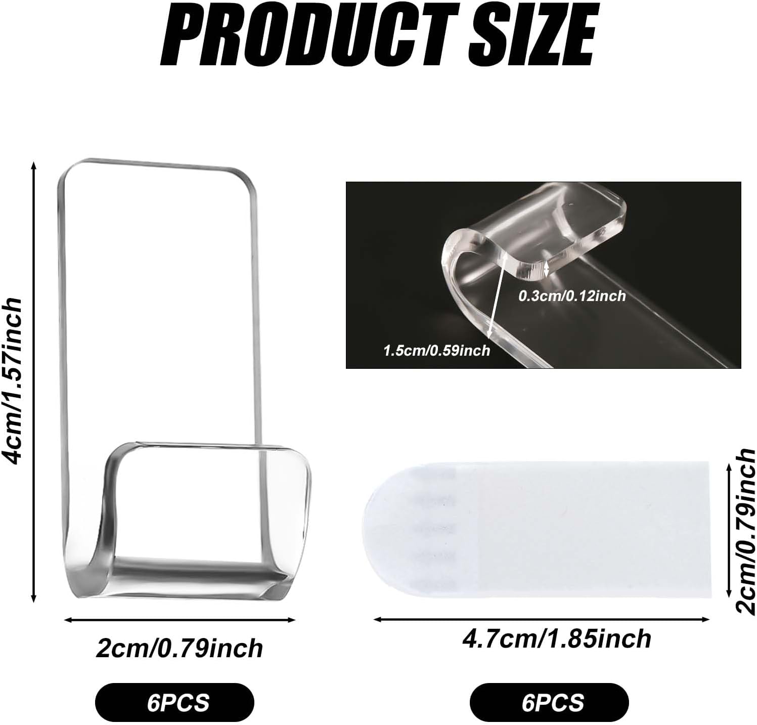 6pcs Vinyl Record Display Stand, Clear Acrylic Record Wall Mount Holder Self-Adhesive Album Storage Rack No Drill CD Card Hanger for LP Cover Home Decoration Music Lovers