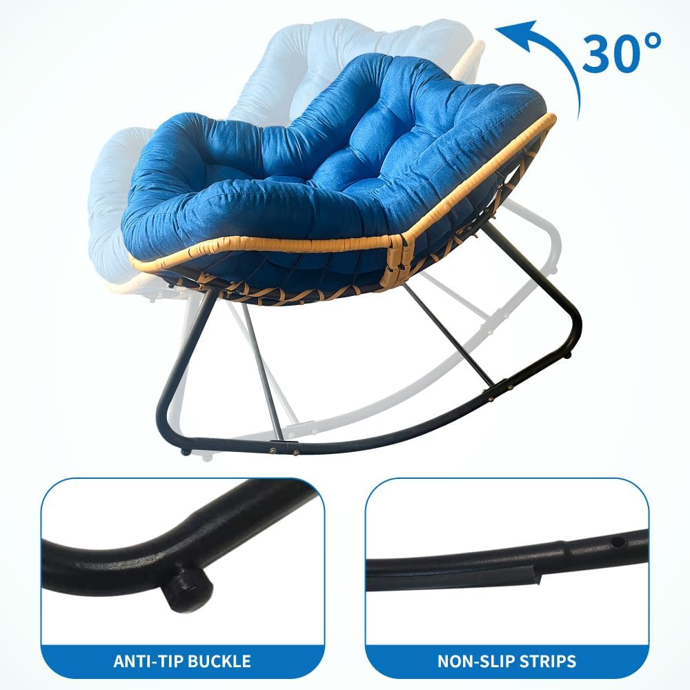 Larger Outdoor Rocking Chair, Rattan Wicker Lounge Chair, for Bedroom, Living...