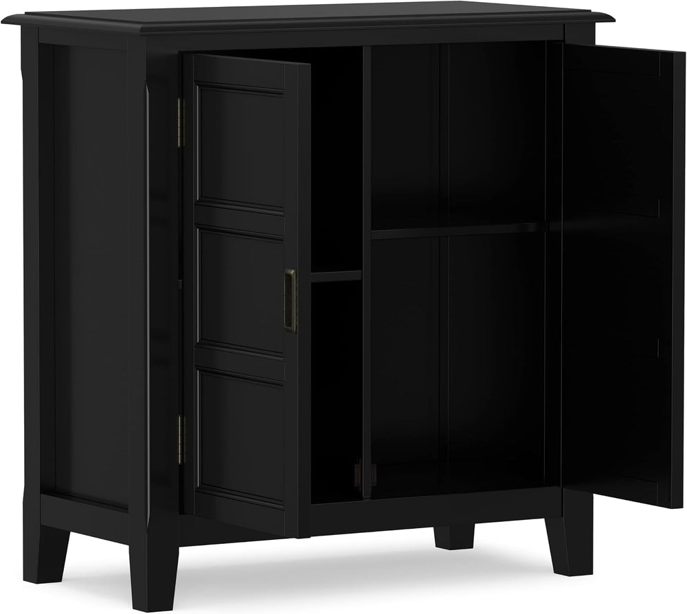 SIMPLIHOME Burlington 30" Wide Solid Wood Cabinet in Black