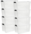 Sterilite 8 Pack Ultra Latching Box, Storage Bins with Lids, Clear Plastic, 70 Quart - Heavy-Duty Organizing Containers for Closet, Bathroom, and Office