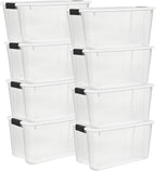Sterilite 8 Pack Ultra Latching Box, Storage Bins with Lids, Clear Plastic, 70 Quart - Heavy-Duty Organizing Containers for Closet, Bathroom, and Office