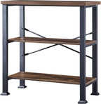 HOMBAZAAR 3 Tier Bookshelf,Rustic Brown Industrial Book Shelf,Engineered Wood and Metal Deep Bookcases,Low Shelf Bookcase for Living Room,Office,Bedroom and Kitchen