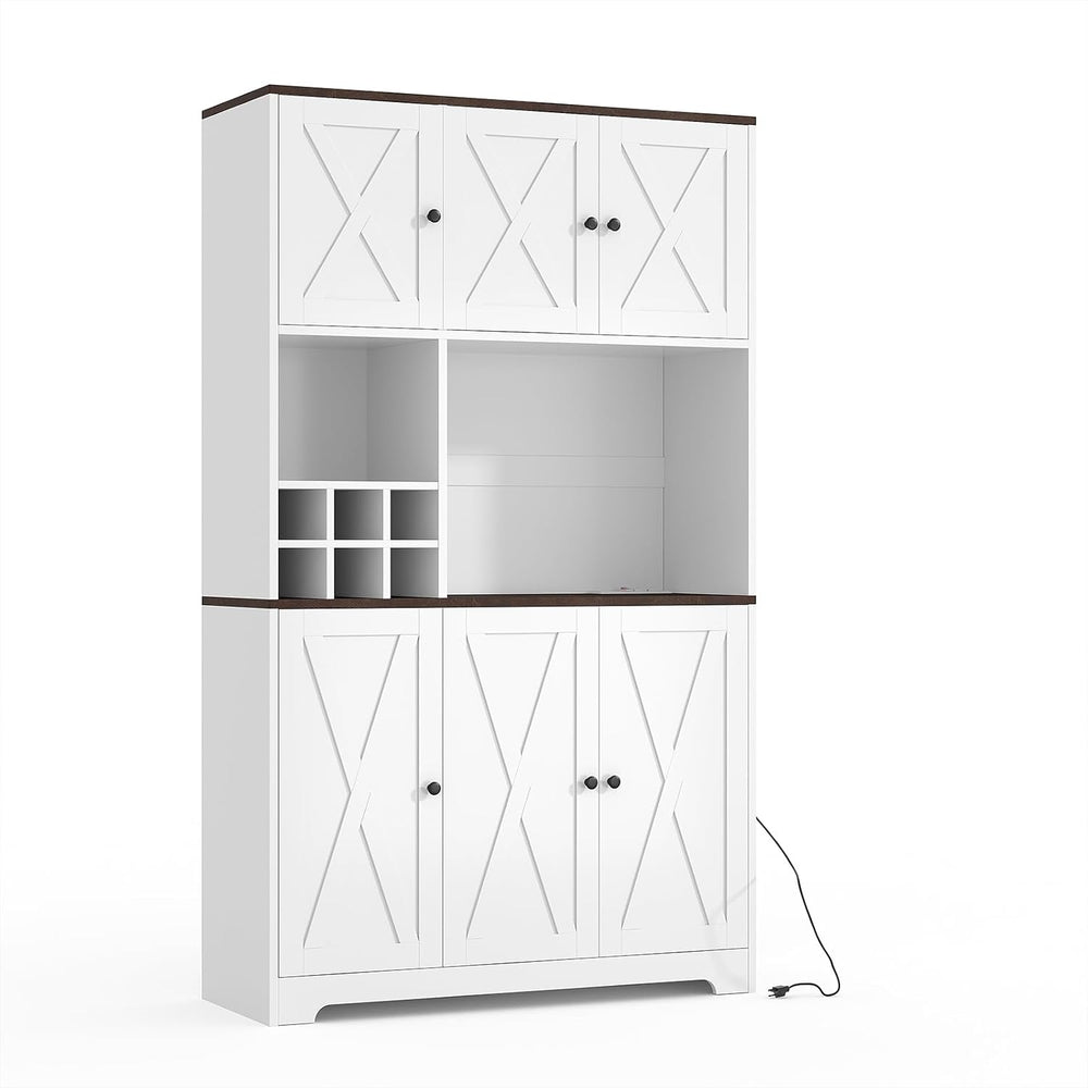 IDEALHOUSE 71" White Farmhouse Kitchen Pantry Cabinet with Wine Rack &am...