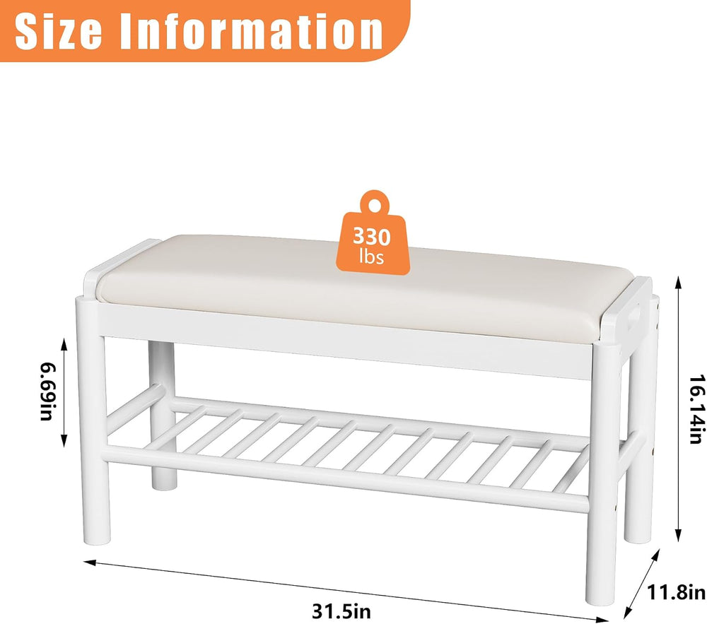 Shoe Storage Bench with Cushion - 2 Tier Shoe Rack for Front Door Entrance, W...