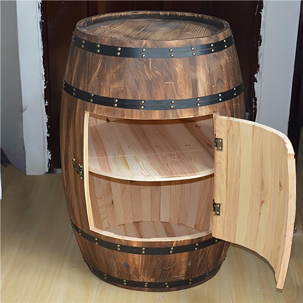 Wood Whiskey Barrel Tables, Barrels Side Table with Door, Bar Decorative Wine...