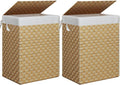Foldable Laundry Hamper Basket with Lid by Fiona's magic, Handwoven 96L Large Clothes Hamper with Removable Liner Bags, Collapsible Tall Hamper for Bedroom, Bathroom and Dorm Organizer, 2Pack, Natural