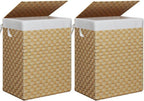 Foldable Laundry Hamper Basket with Lid by Fiona's magic, Handwoven 96L Large Clothes Hamper with Removable Liner Bags, Collapsible Tall Hamper for Bedroom, Bathroom and Dorm Organizer, 2Pack, Natural