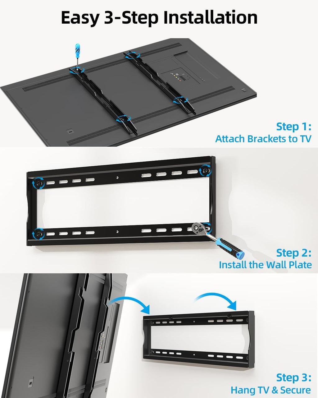 HOME VISION Heavy Duty TV Wall Mount for 42–100" TVs, Fits TCL & Samsung 98" TVs, 2mm One-Piece Solid Steel, Holds 220 lbs, Max VESA 600×600mm, Fits 16/18/24" Studs, Ultra Slim Fixed TV Mount, HV8602