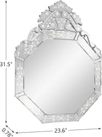 KOHROS Venetian Mirror with Top Crown Arch Floral Etched 32 x 24 Inch Octagonal Bathroom Mirror for Over Sink Frameless Beveled Edge Wall Mirror for Bathroom Vanity Entryway Bedroom