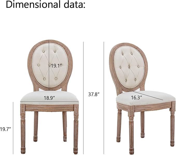 Nrizc French Country Dining Chairs Set of 4, Farmhouse Dining Chairs with Round Button Back, Solid Wood Legs, French Dining Chairs for Kitchen/Bedroom/Dining Room, Beige(button)