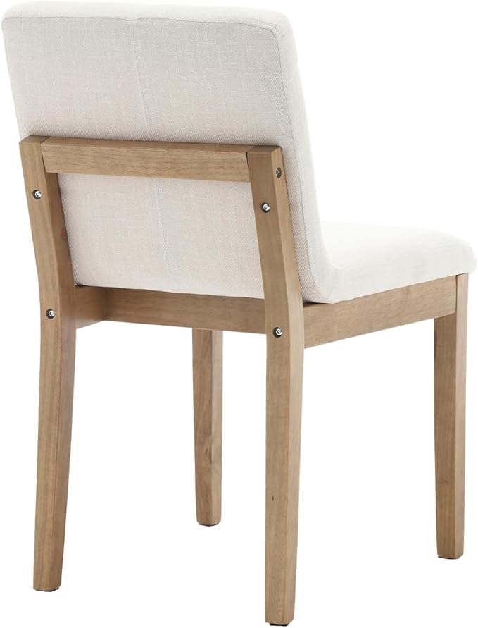 Kmax Modern Dining Chairs Set of 4, Upholstered Armless Wood Chairs Linen Fabric Side Chairs for Dining Room, Kitchen - Beige