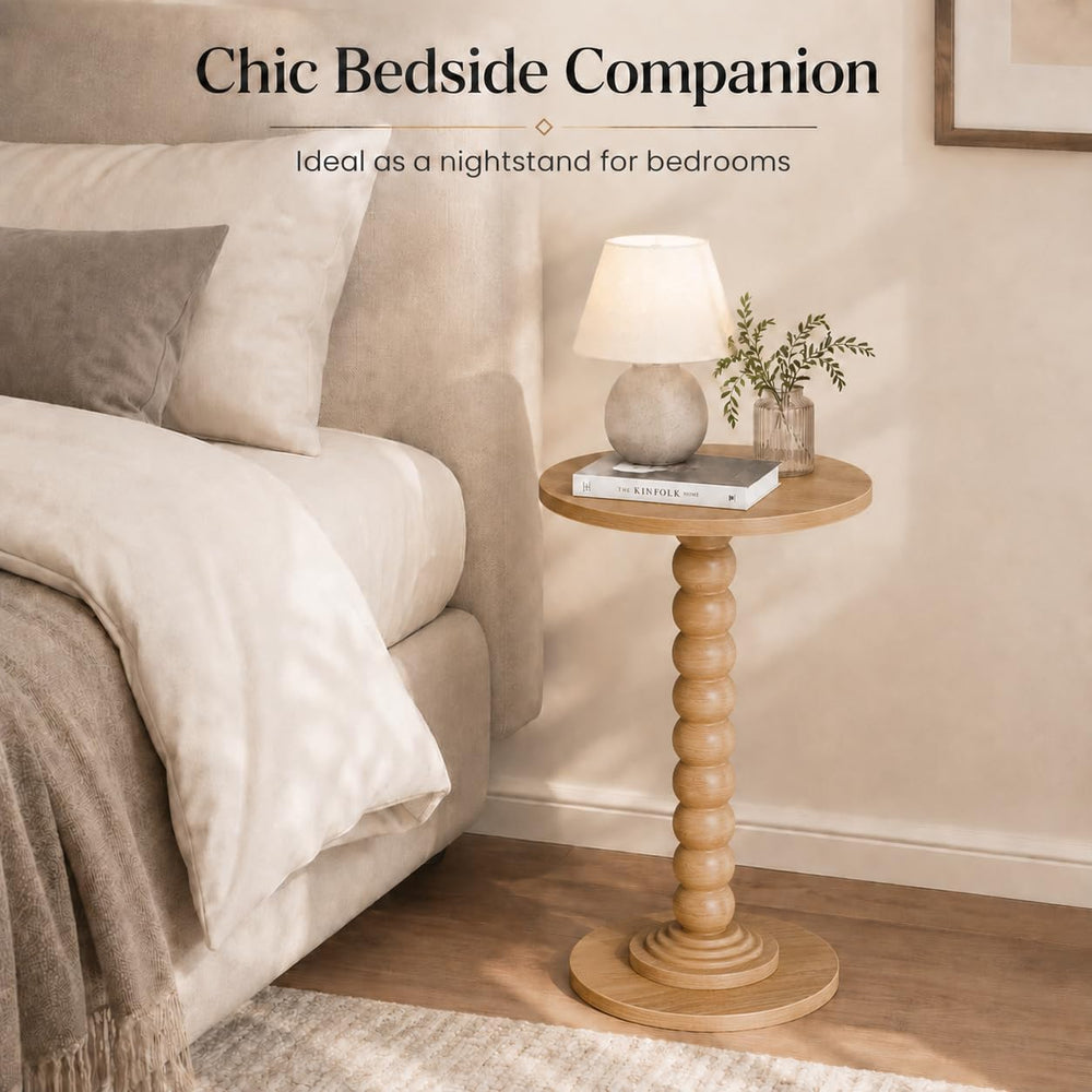 Round Side Table for Small Spaces, Modern Accent End Table with Solid Wood Le...