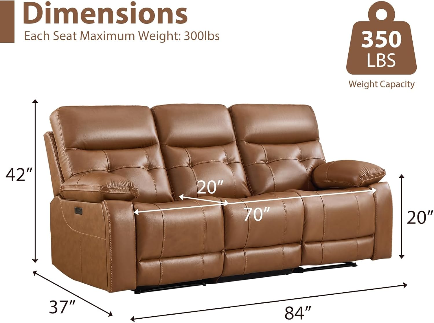 Genuine Leather Power Recliner Sofa,3 Seater Reclining Sofa with Comfortable Arms and Back,Modern Electric Recliner Couch Set with Hidden Cup Holders,USB Port for Living Room,Brown