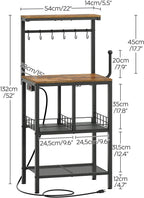 YATINEY Bakers Rack with Power Outlet, Microwave Stand with Paper Holder, Coffee Bar Station with Wine Glass Holder, 4-Tier Kitchen Storage Rack for Dining Room, Living Room, Rustic Brown HB02UBR