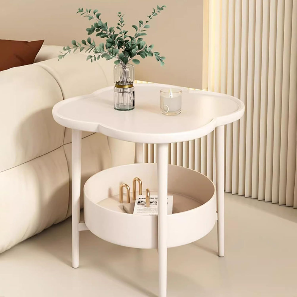 2 Tier Round Side Table, End Table with Storage Shelf, Small Round Nightstand...