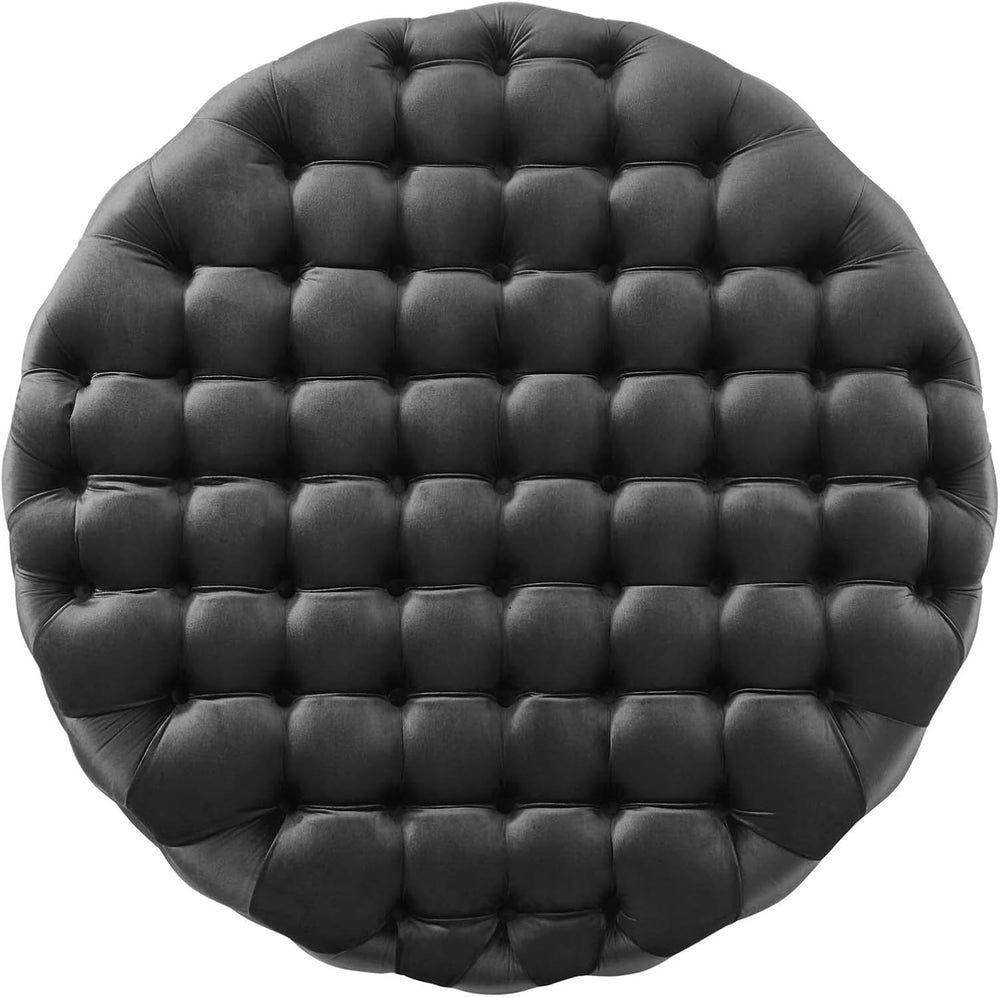 Modway Amour Tufted Button Large Round Performance Velvet Ottoman in Black