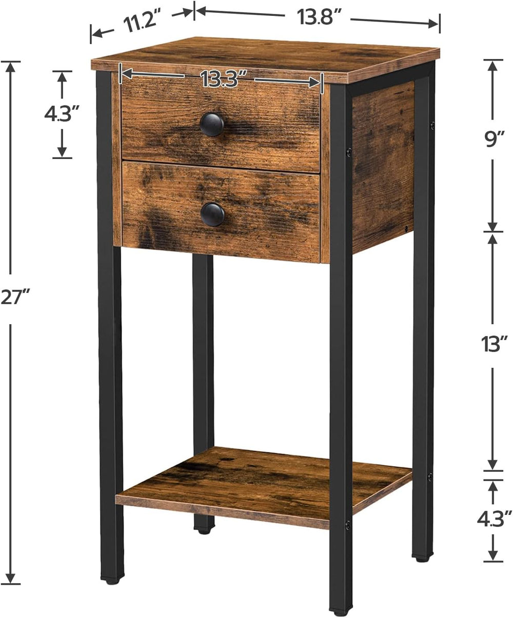 HOOBRO Tall Nightstand, End Table with 2 Drawers and Storage Shelf, Industria...