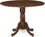 East West Furniture DLMZ5-AWA-32 5 Piece Dining Room Furniture Set Includes a Round Kitchen Table with Dropleaf and 4 Parson Chairs, 42x42 Inch, Antique Walnut
