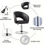Furniliving Vanity Chair with Arm, PU Leather Chair for Vanity, Swivel Accent Chair, Adjustable Height Makeup Chair with Chrome Base, Living Room Chair for Bedroom, Makeup Room, Study Room, Black